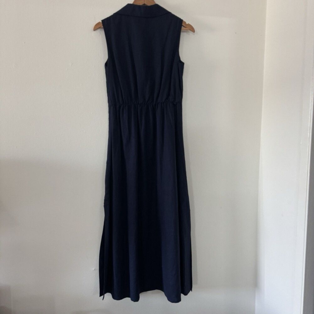 Magaschoni Small Blue Sleeveless Button-Front Linen Maxi Dress Minimalist Costal - Picture 4 of 14